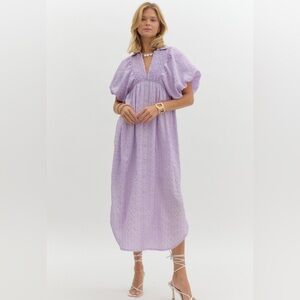 NWT Entro Lavender Smocked Textured V-Neck Midi Dress XL